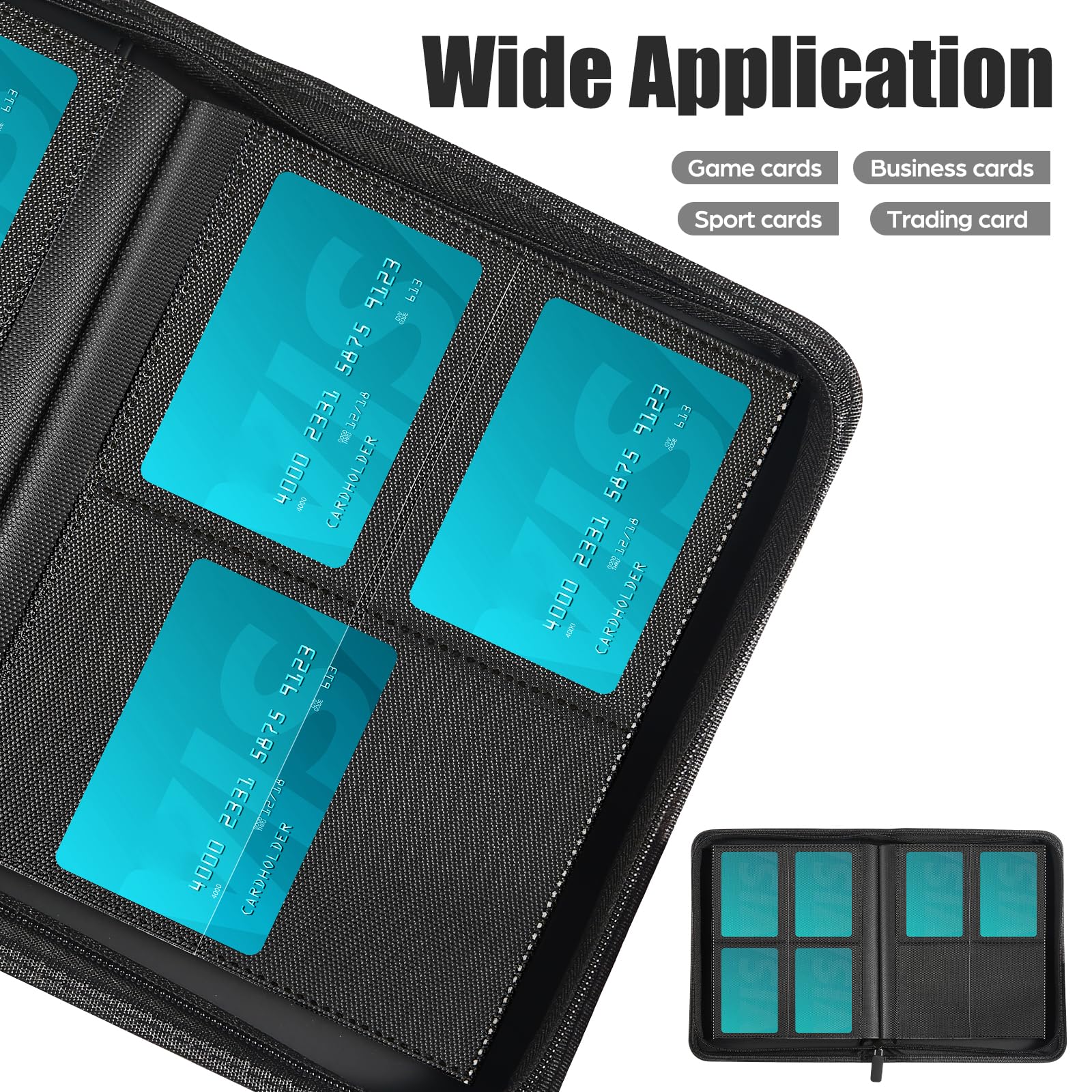 Card Binder 4 Pocket with Zipper, 288 Pockets Trading Card Holder Book, Premium PU Cover Zip Folder Binder, Side Loading Carrying Case Binder Album
