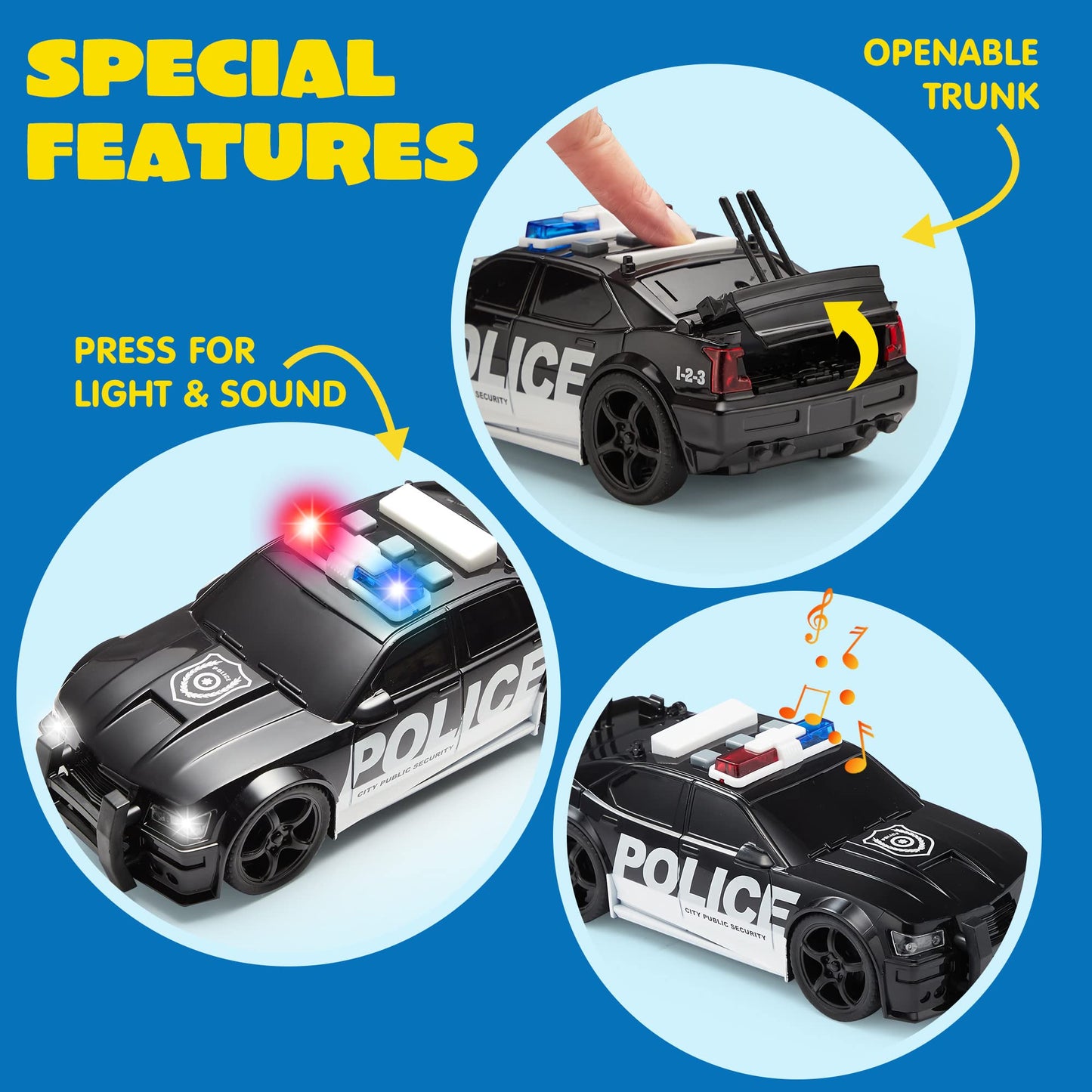 JOYIN Toddler Truck Toys for 3 4 5 6 7 Year Old Boys - Police Car Toy Set, Emergency Vehicle Playset, Friction Powered Car with Lights and Sounds