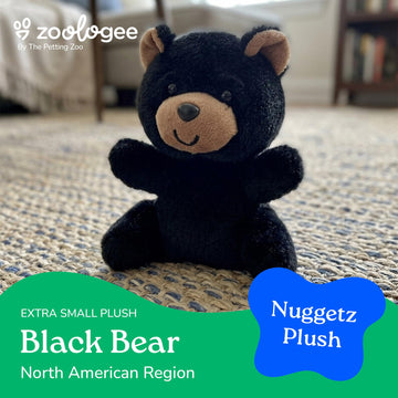 The Petting Zoo Black Bear Stuffed Animal Plushie, Gifts for Kids, Nuggetz Wildlife Animals, Bear Panda Plush Toy, 6 inches