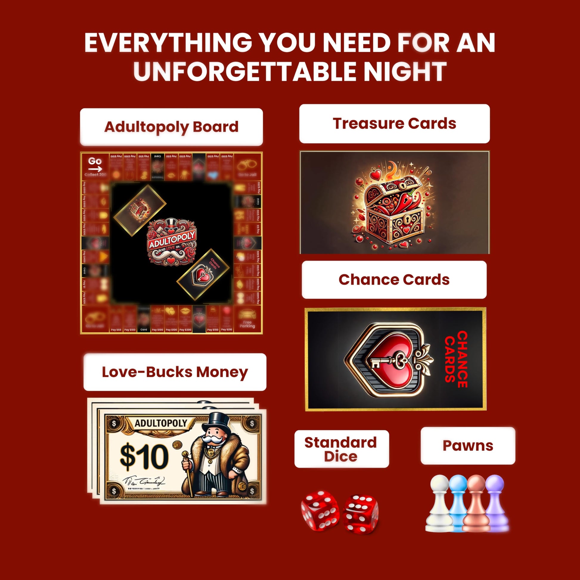 Adultopoly Couples Board Game - Romantic Date Night Game for Partners, Fun Relationship Building Activity, Anniversary and Valentine's Day Gifts
