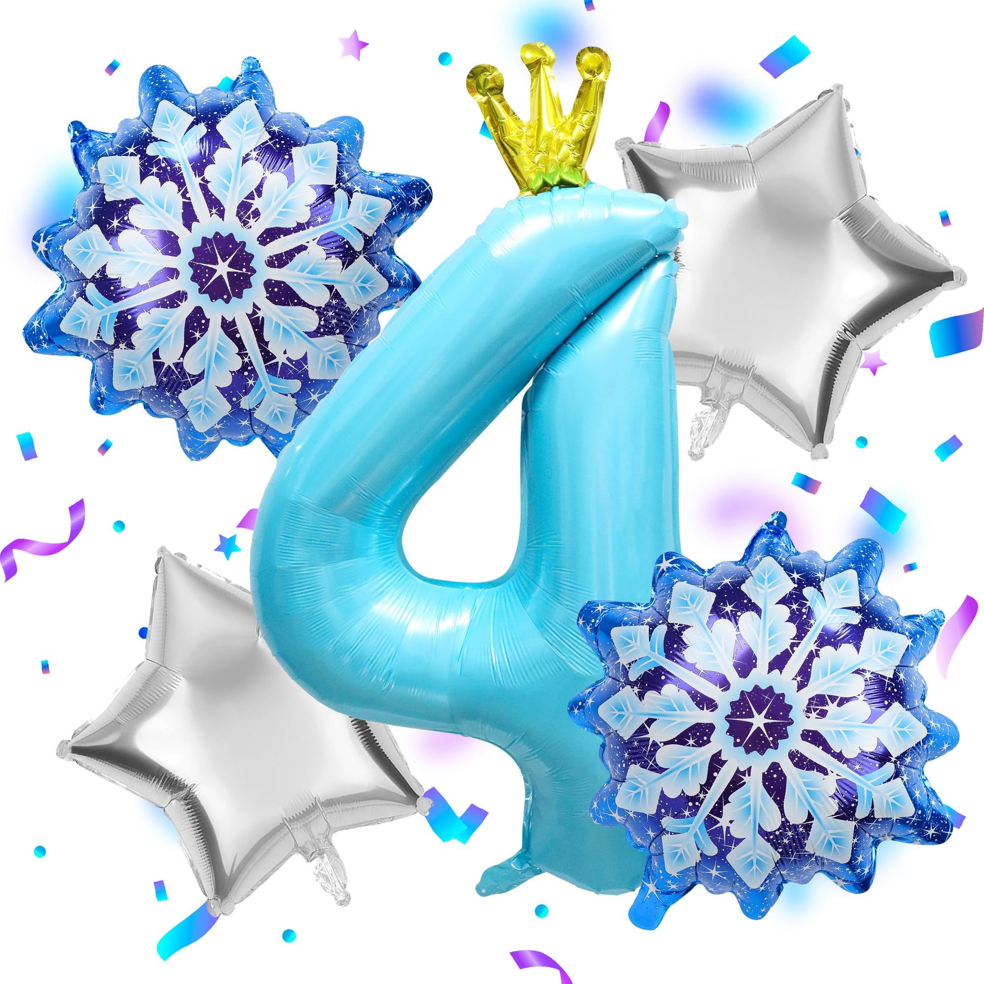 7Pcs 4th Birthday Party Decorations Balloons Snowflake Star Number Balloons