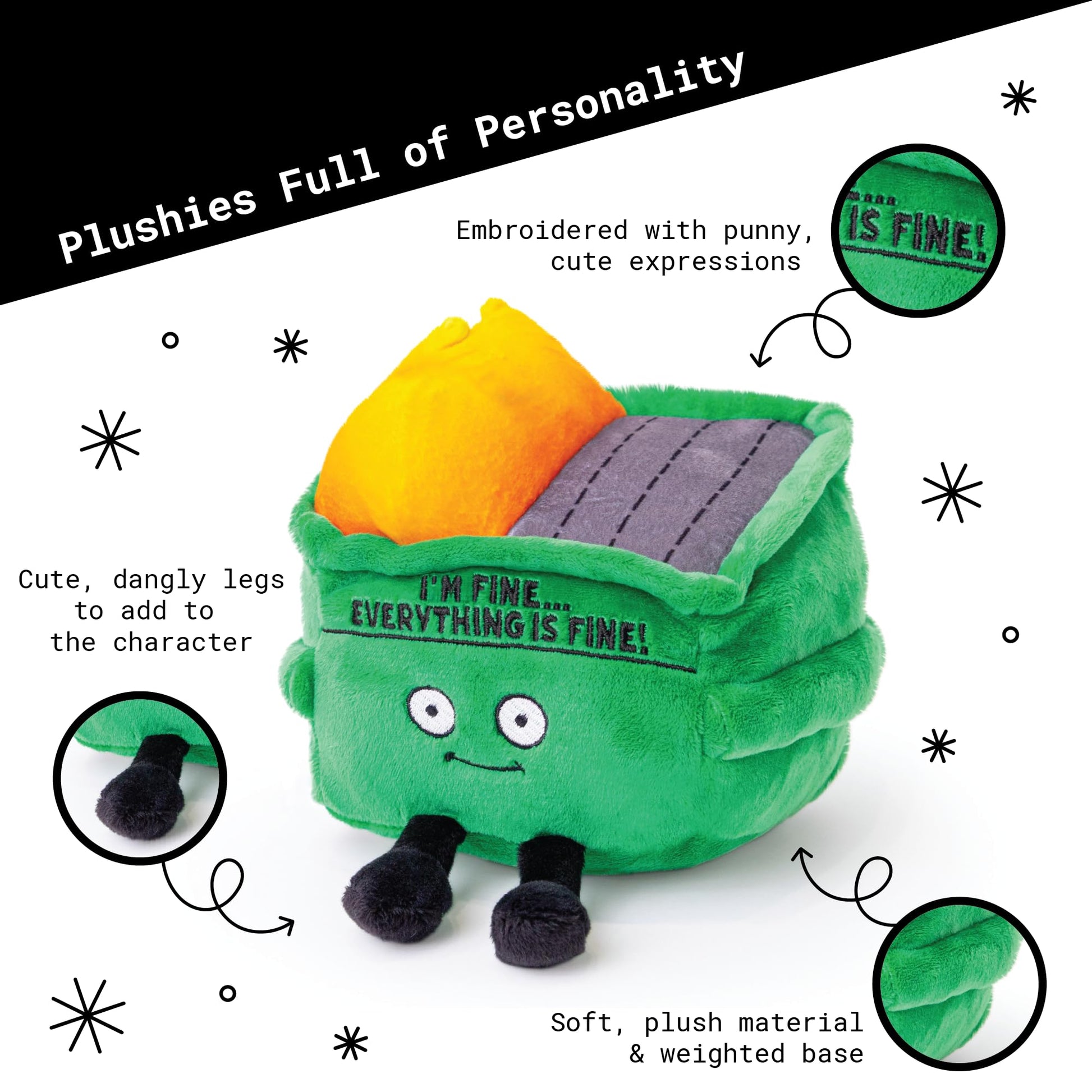 Punchkins Dumpster Fire Plushie - I'm Fine, Everything is Fine! Dumpster Fire Plush, Emotional Support Plushie, Funny Plush Toy for Gifting