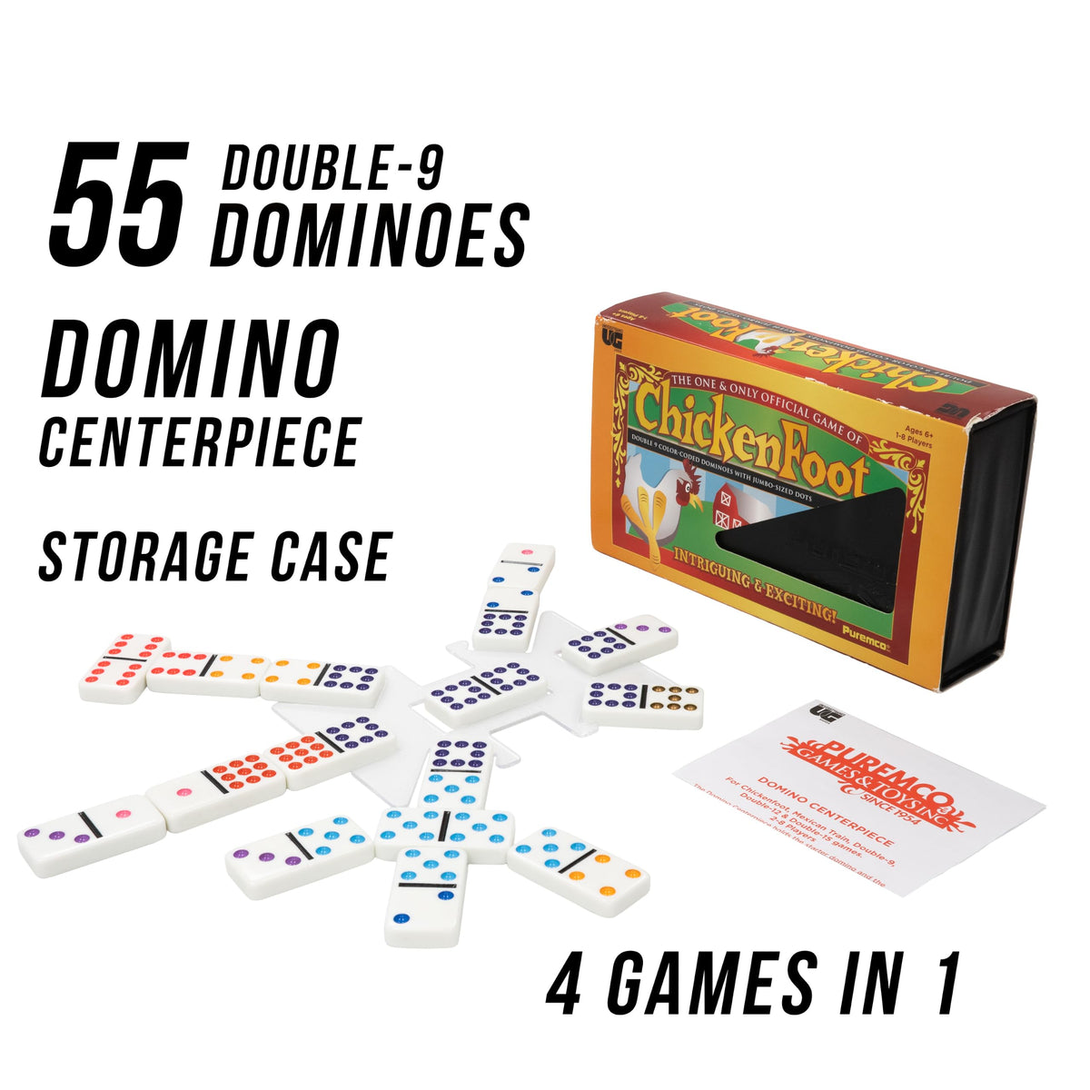 ChickenFoot Double 9 Color Dot Dominoes Travel Tin Set, Ages 6+