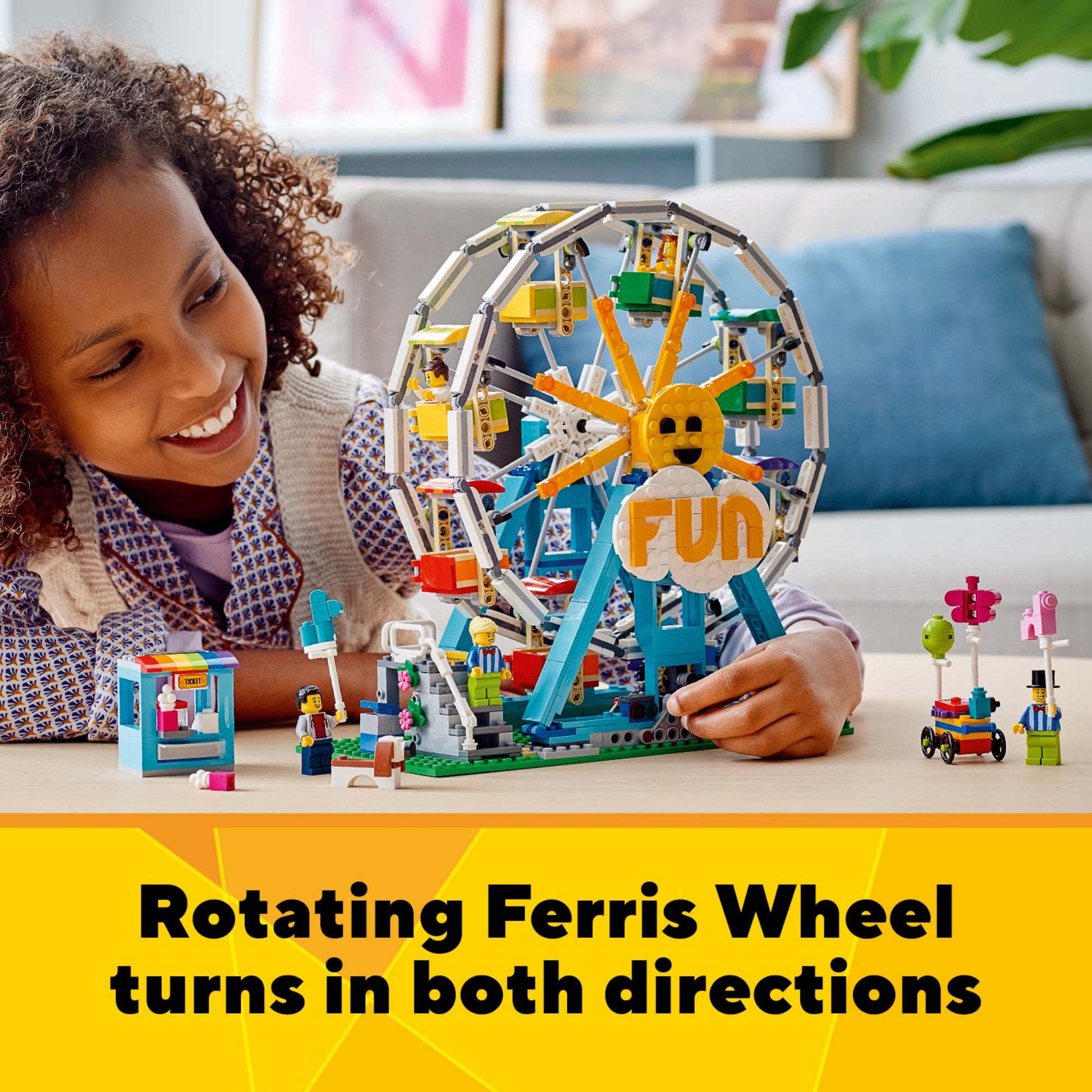 Lego Creator 3in1 Ferris Wheel 31119 Building Kit with Rebuildable Toy Bumper Cars, Boat Swing and 5 Minifigures; New 2021 (1,002 Pieces)