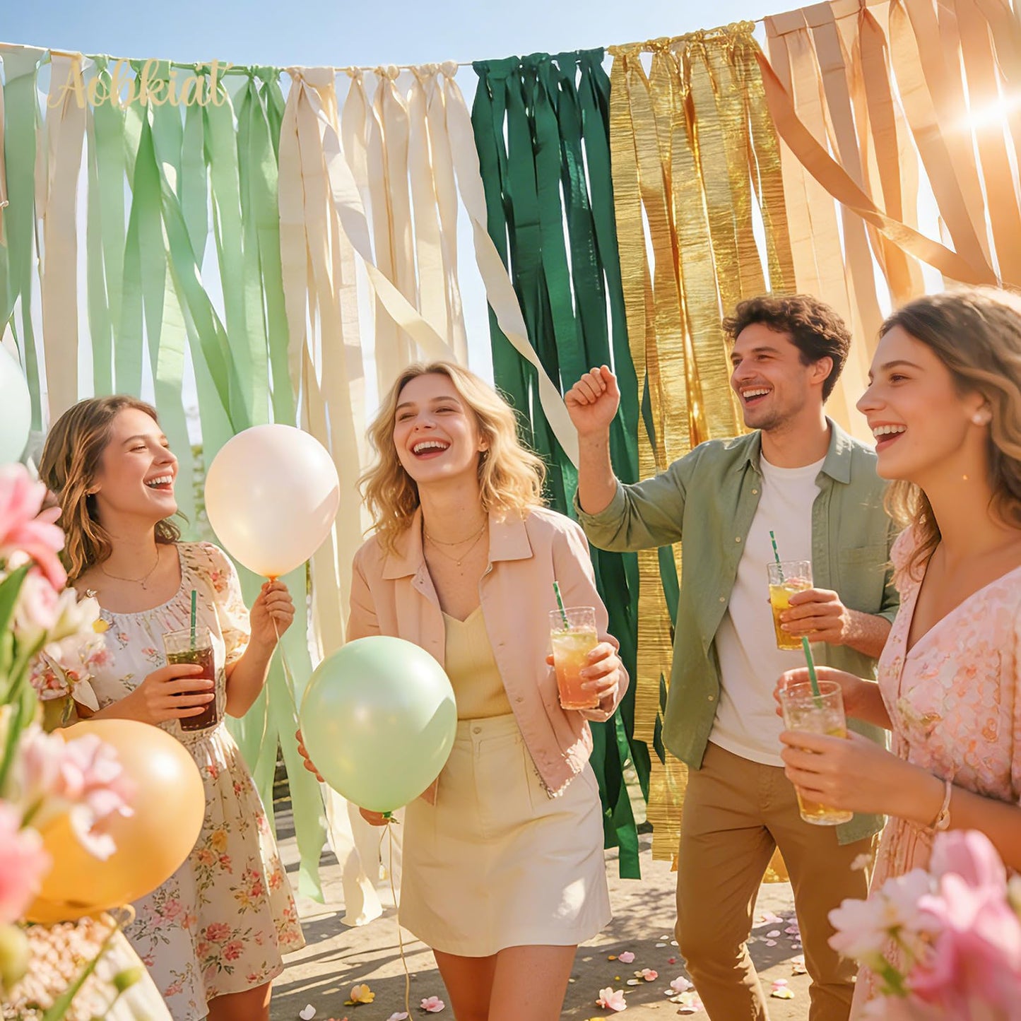 AOBKIAT Wedding Streamers Party Decorations,5 Rolls Olive Green Crepe Paper