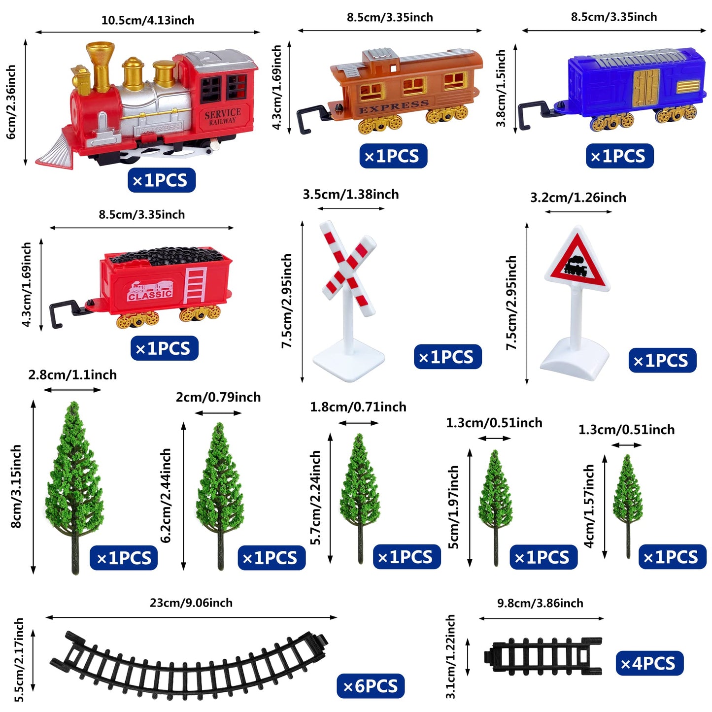 21PCS Train Cake Decorations Train Cake Toppers Train Birthday Party Supplies Mini Train Toys Train Track Traffic for Birthday Railway Steam Train