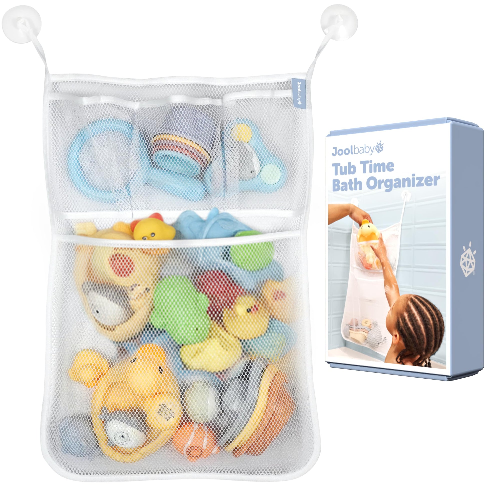 Jool Baby Bath Toy Storage Bag - Mesh Holder for Kids Bathtub Toys - Suctions to Wall, Machine Washable