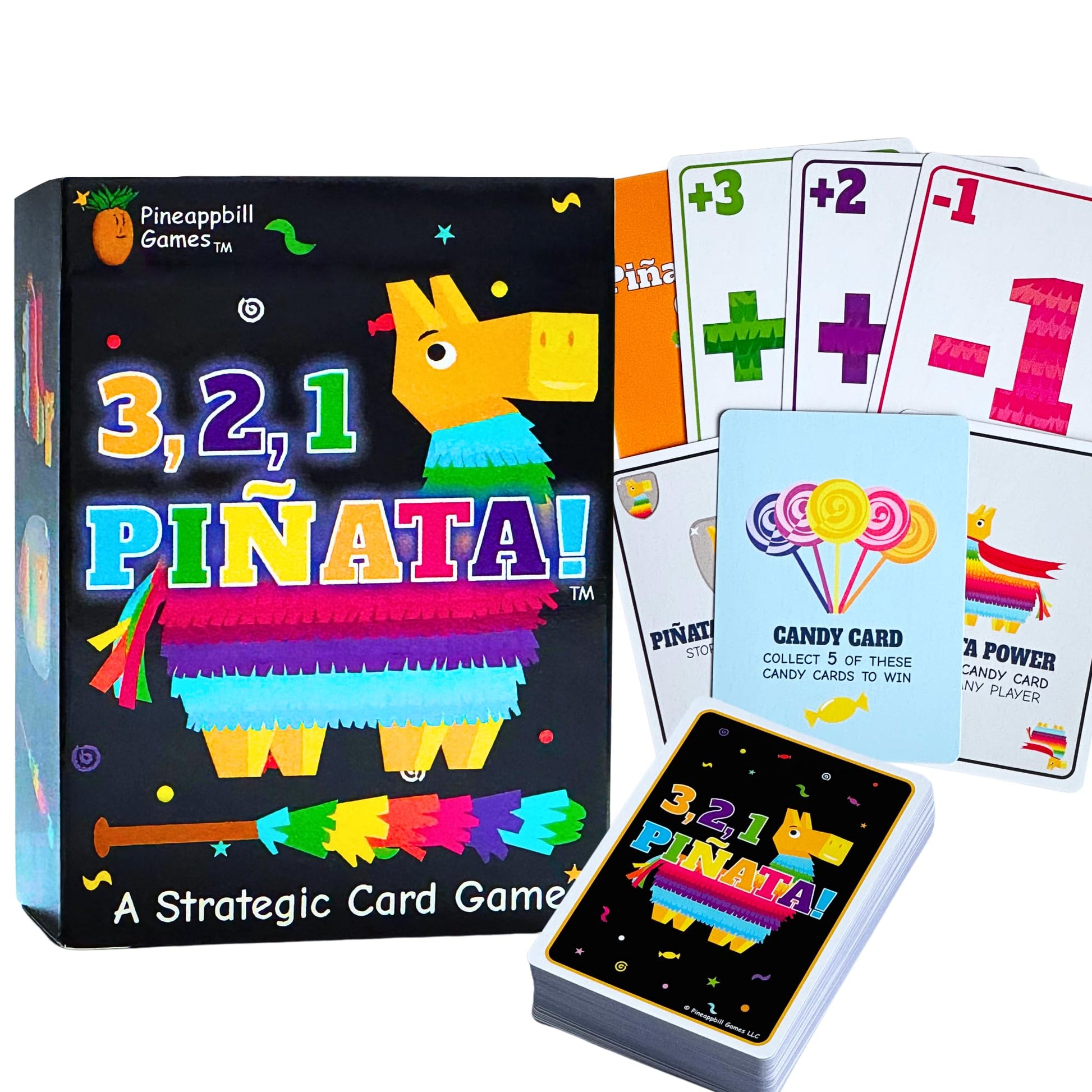 Pineappbill Games 3, 2, 1, Piñata! - Fun Family Card Game for Kids & Adults - Fast-Paced Party Game for Game Night - Ages 7+, 2-5 Players - Portable