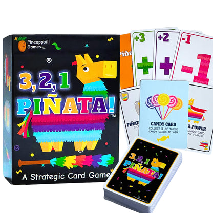 Pineappbill Games 3, 2, 1, Piñata! - Fun Family Card Game for Kids & Adults - Fast-Paced Party Game for Game Night - Ages 7+, 2-5 Players - Portable