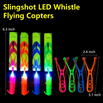 OceanWings LED Flying Set with Whistle, 25 Slingshot+25 Glow Helicopter, Flying Toy Outdoor Toy Glow in The Dark Party Supplies Party Favors Bulk