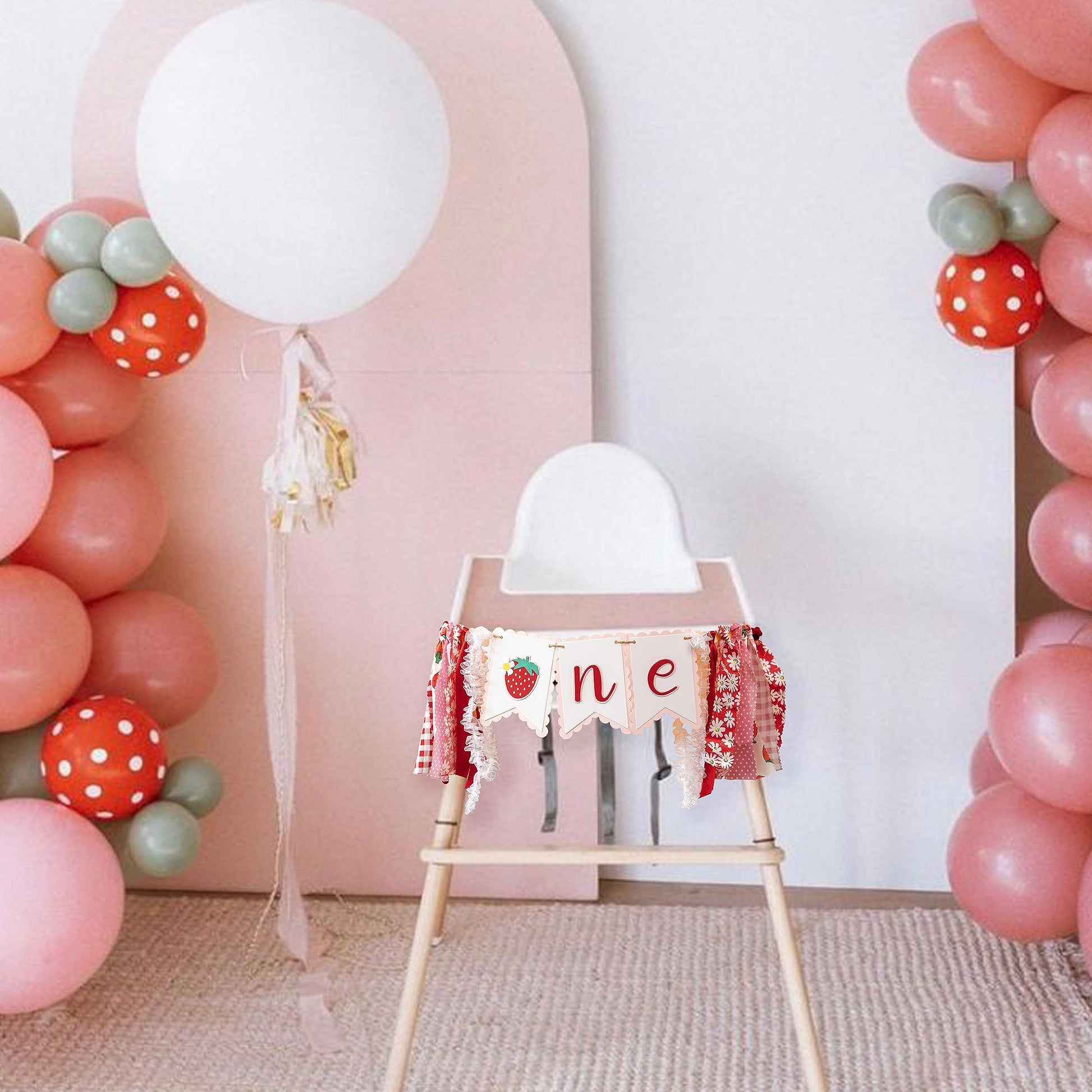 CANTLY Strawberry First Birthday High Chair Banner Sweet Strawberry Banner