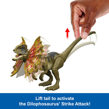 Mattel Jurassic World Strike Attack Dinosaur Toy with Single-Strike Action & Movable Joints, Dilophosaurus Action Figure Includes Digital Play