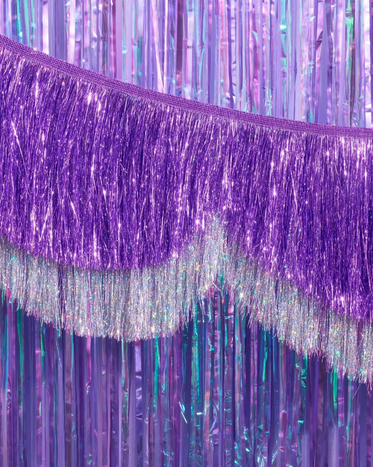 xo, Fetti Purple + Silver Scallop Fringe Banner | Birthday Decor, Party Backdrop, Disco Party, Whimsical, Iridescent Garland, Girly Glam, Kids Party