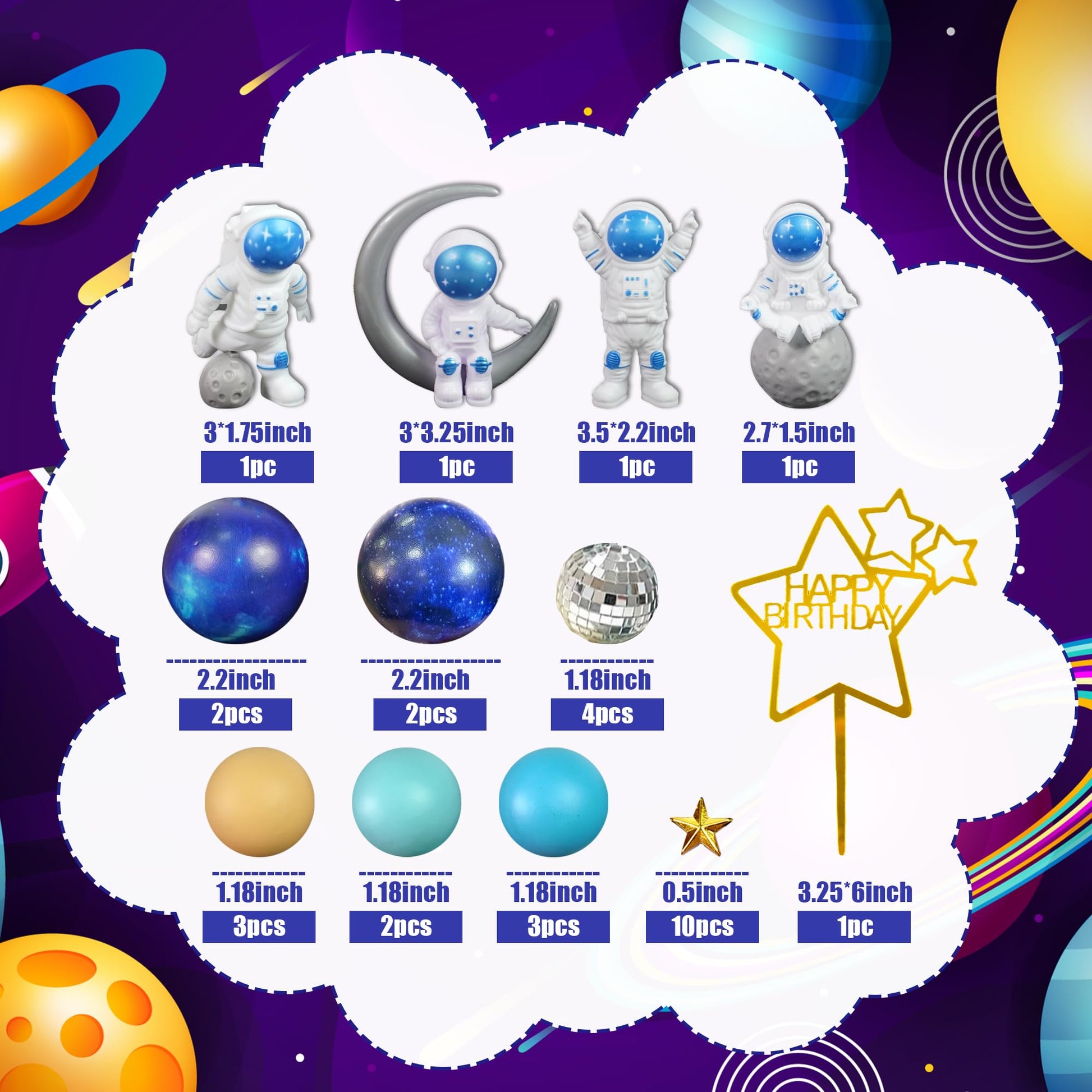 Space Cake Toppers Outer Space Cake Decorations with Balls Stars Astronauts Figurines Planets for Outer Space Theme Birthday