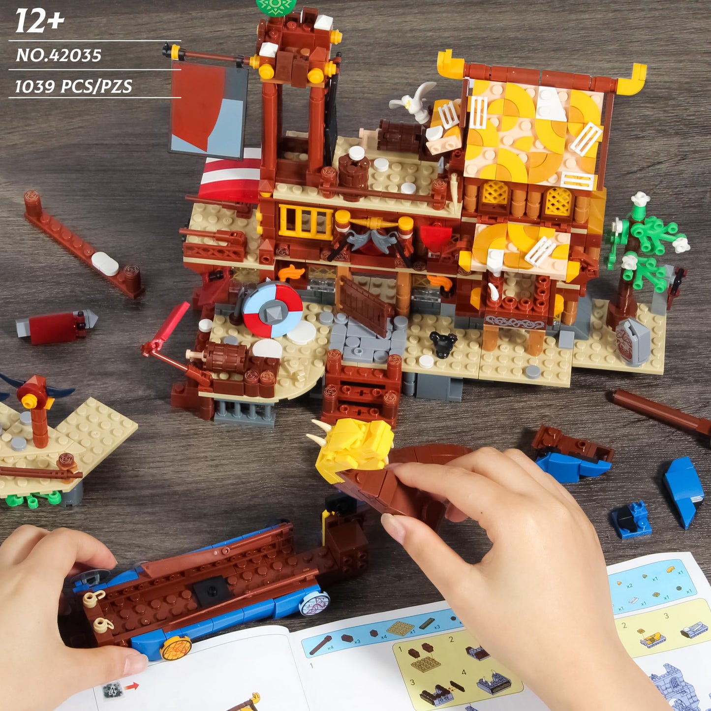 Viking Pirate Ship House Building Block for Boys age 12-14, Friend Medieval Viking Village Building Set with Dragon Head Ship, Architecture Building