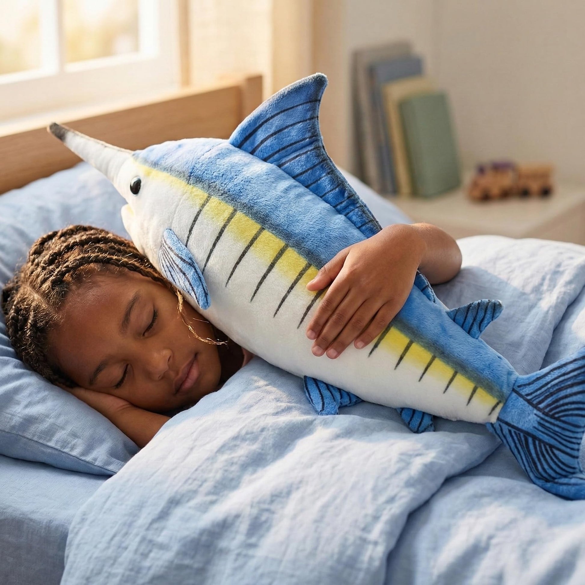 Frankiezhou Home Simulation Marlin Fish Plush Toy- 18.5inch Lifelike Animals Blue Marlin Fish Stuffed Animal, Super Soft Plush Dolls for Kids Stuffed