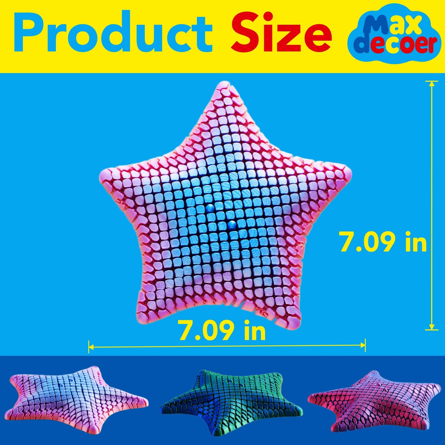 Maxdecoer 3D Printed Articulated Starfish Toy, Flexible Starfish Desk Pet, Movable Fidget Sea Animal Figurine, Cute Collectible Desk Decor Gift