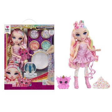 Rainbow High Rainbow Shimmers with Slime - Bella, Pink 11”, Create a Rainbow Fashion Doll, Slime Kit