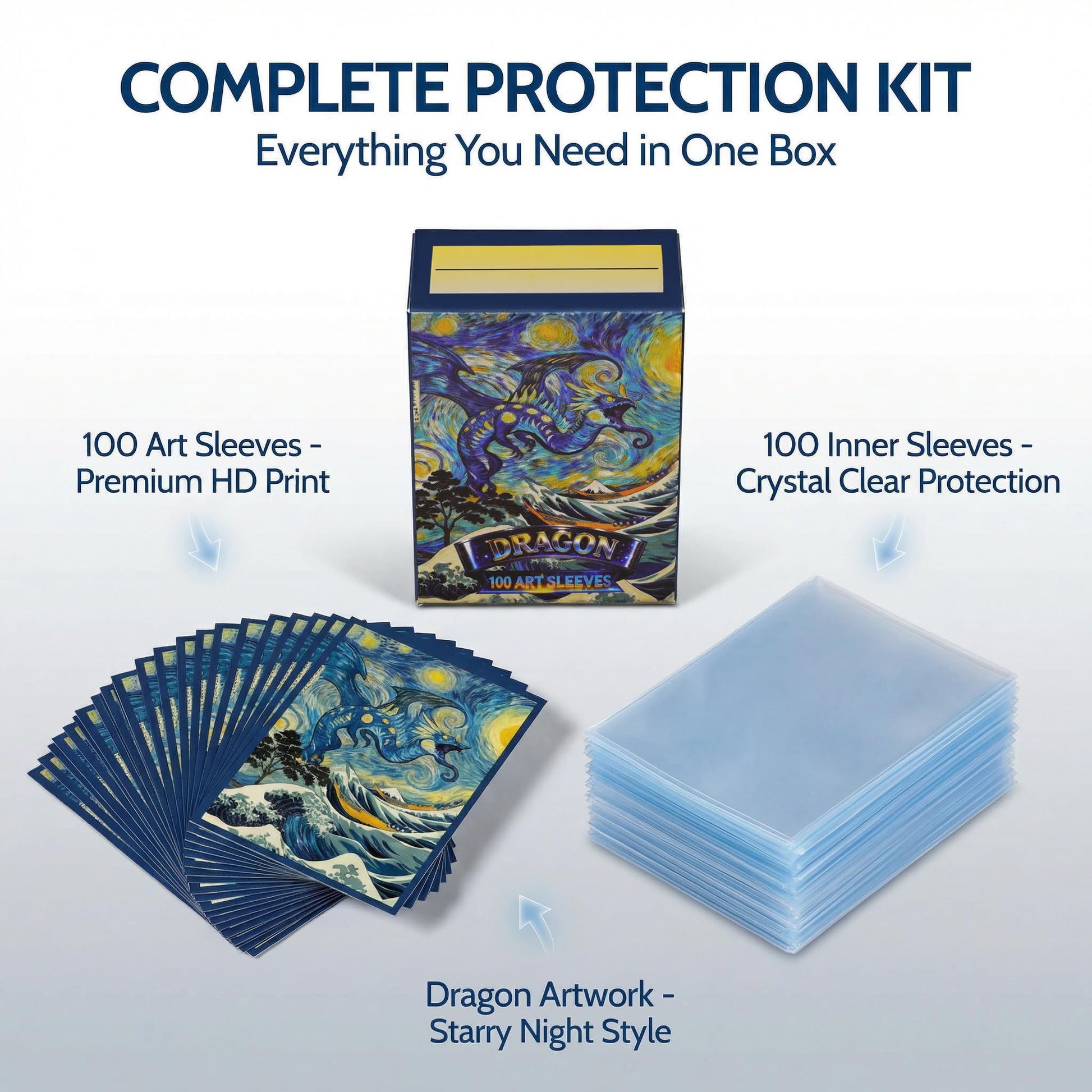 GuarditechProX 100+100 Double Sleeve Bundle - Matte Art Card Sleeves & Tight Fit Inner Sleeves, Acid-Free Standard Size Deck Protectors with Storage