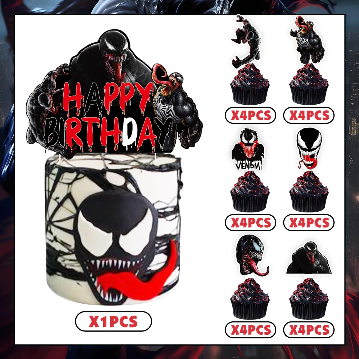 Spider Birthday Party Cake Toppers Decorations, 25 Pcs Black Spider Cake Topper and Cupcake Toppers Set, Perfect for Kids' Birthday Cakes - Superhero