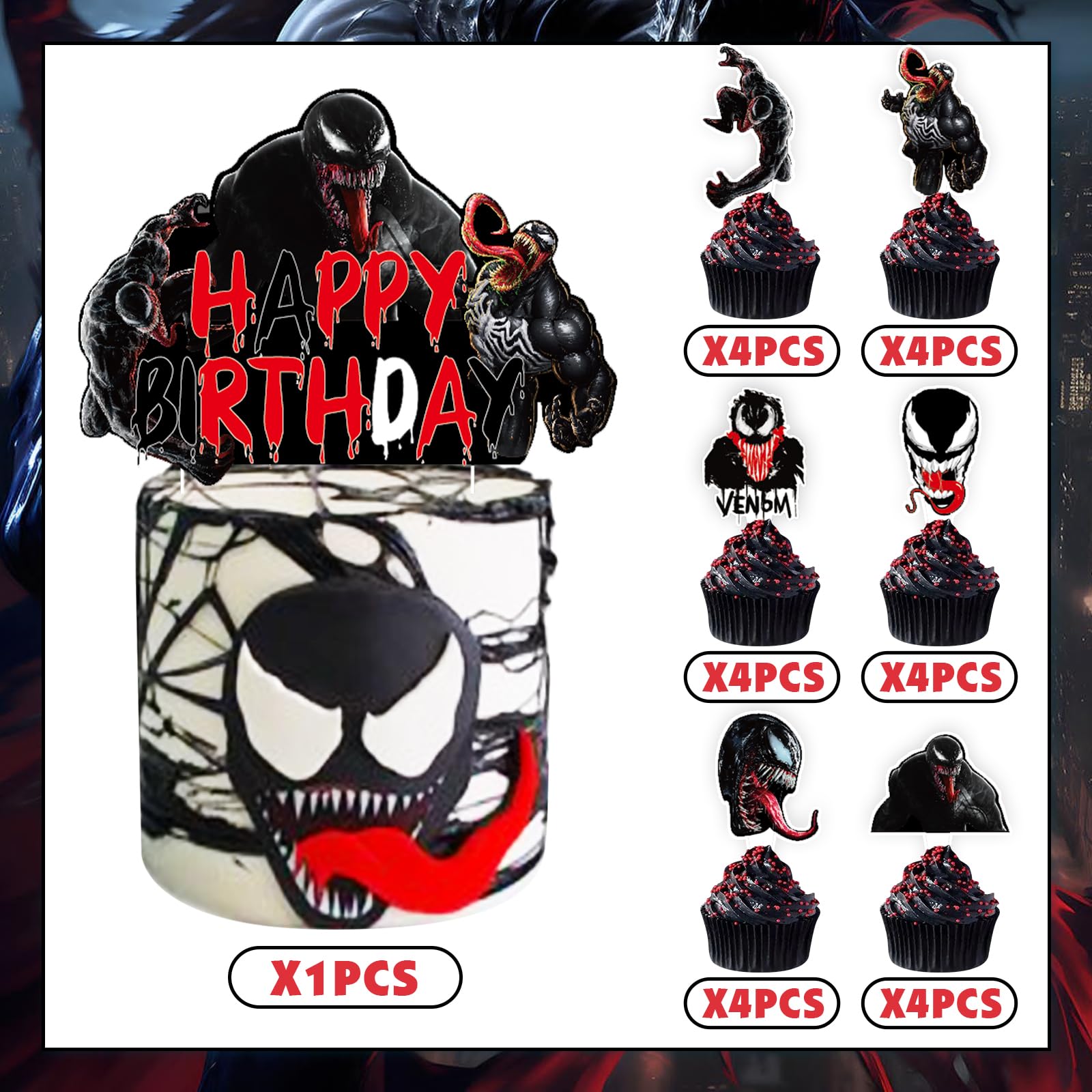 Spider Birthday Party Cake Toppers Decorations, 25 Pcs Black Spider Cake Topper and Cupcake Toppers Set, Perfect for Kids' Birthday Cakes - Superhero