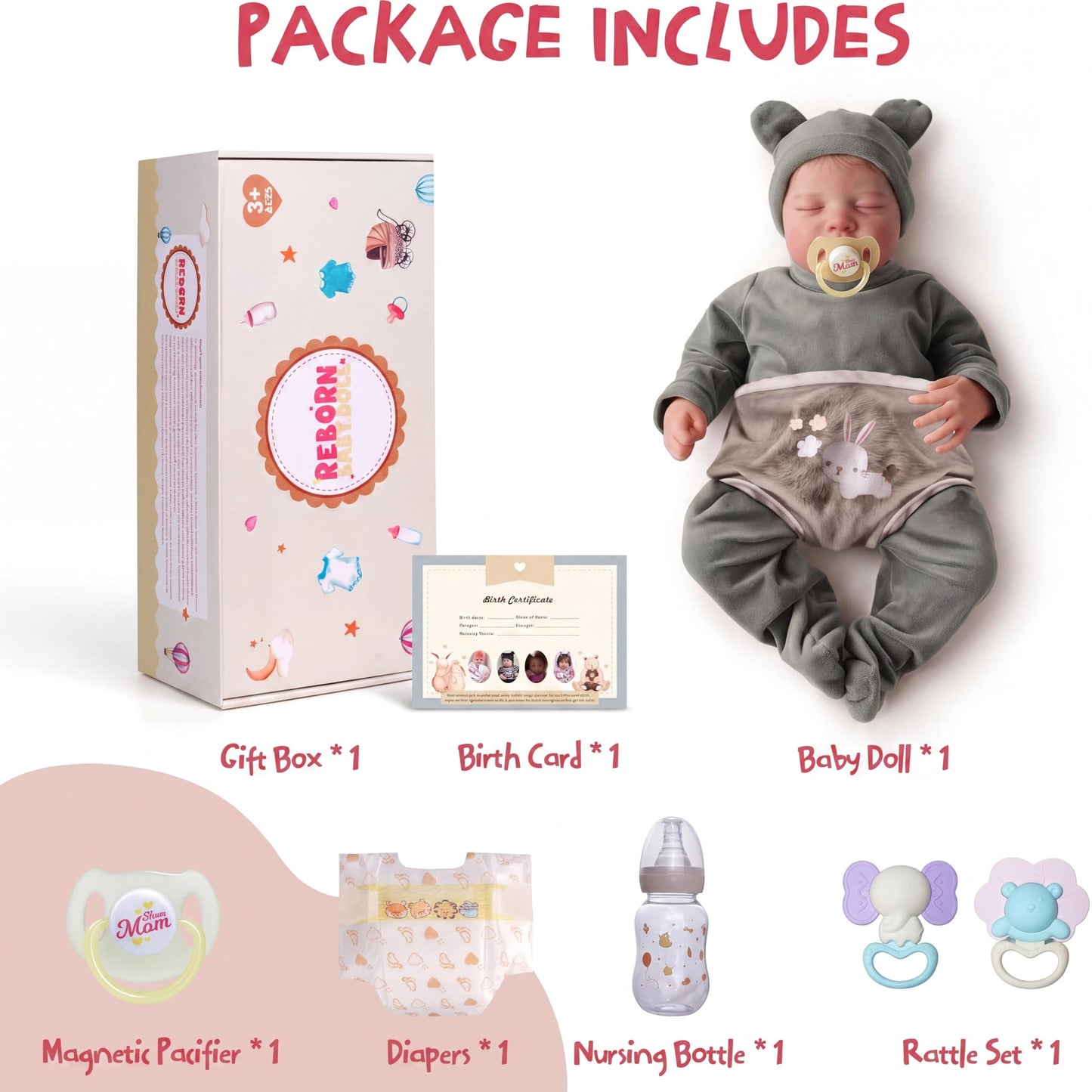 JIZHI Reborn Baby Dolls Boy - 20 Inch Cute Soft Realistic Newborn Baby Doll with Poseable Body, Real Life Baby Dolls with Accessories for 3+ Year Old