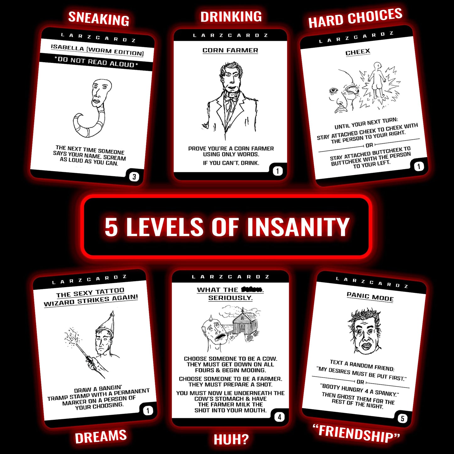 LarzCardz - Weird Drinking Game for Adults - 216 Fun Dare & Challenge Party Cards for Group Game Nights, College, 21st Birthday