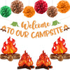 Camping Party Decorations, Welcome to Our Campsite Banner 3D Campfire Centerpiece Pom Poms Balloons, Camping Decorations for Classroom, Camping Themed