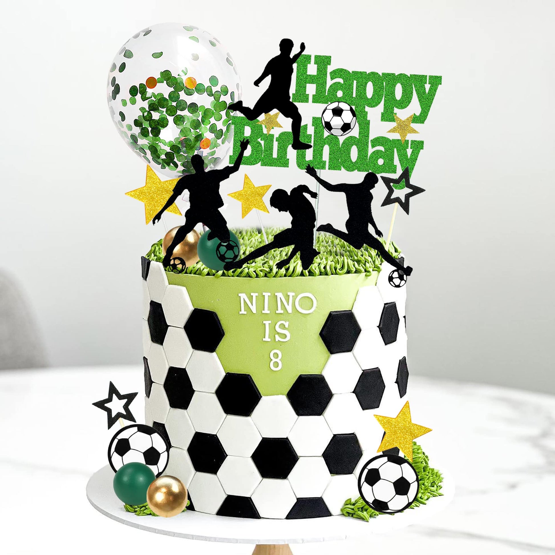 31 PCS Soccer Cake Topper Soccer Ball Player Cake Decorations for Soccer Football Theme Birthday (Black)