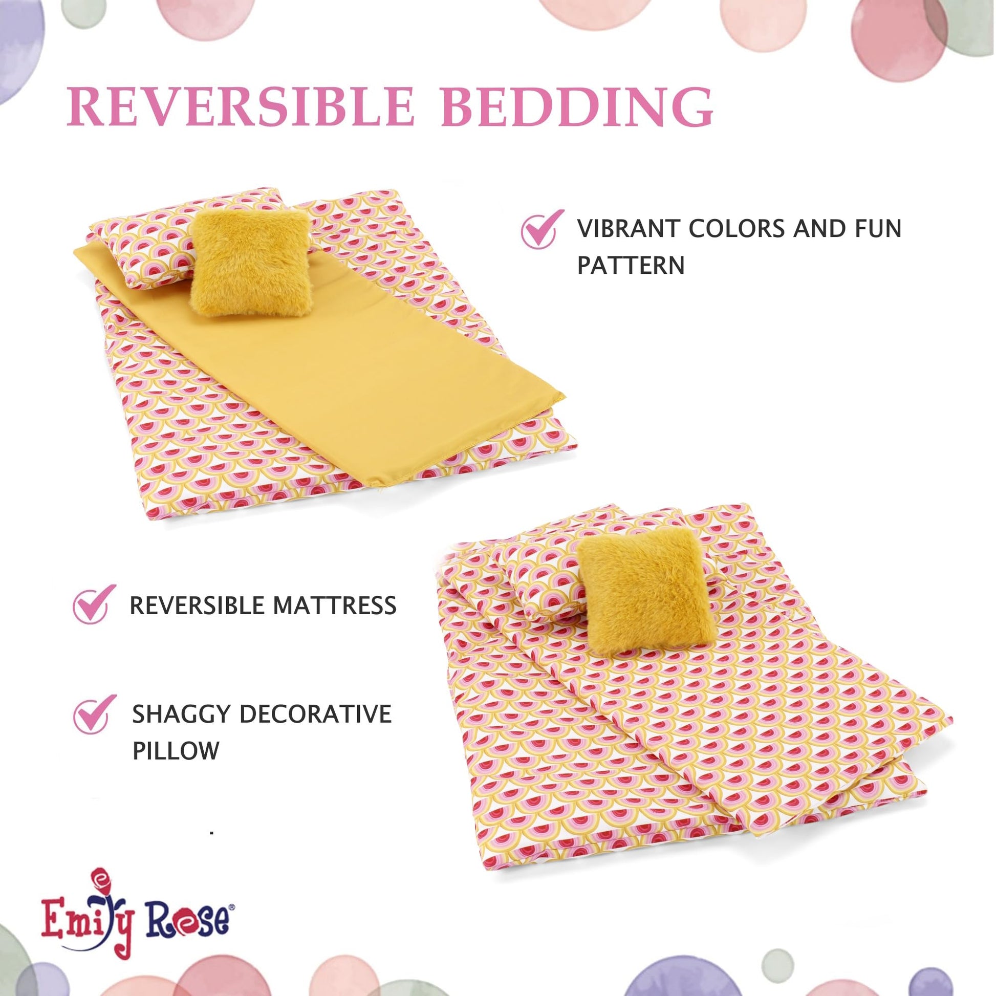 Emily Rose 18" Doll Pink Fabric Bed with Nightstand
