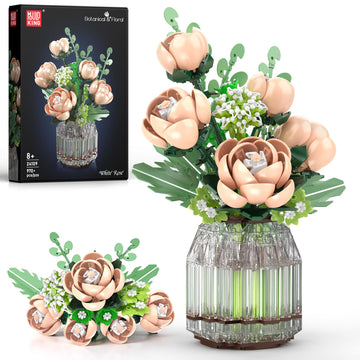 Mould King Botanicals White Roses Building Set - Artificial Plant & Flower Realistic Building Blocks for Women & Men, Adults - Home, Office Decor Gift