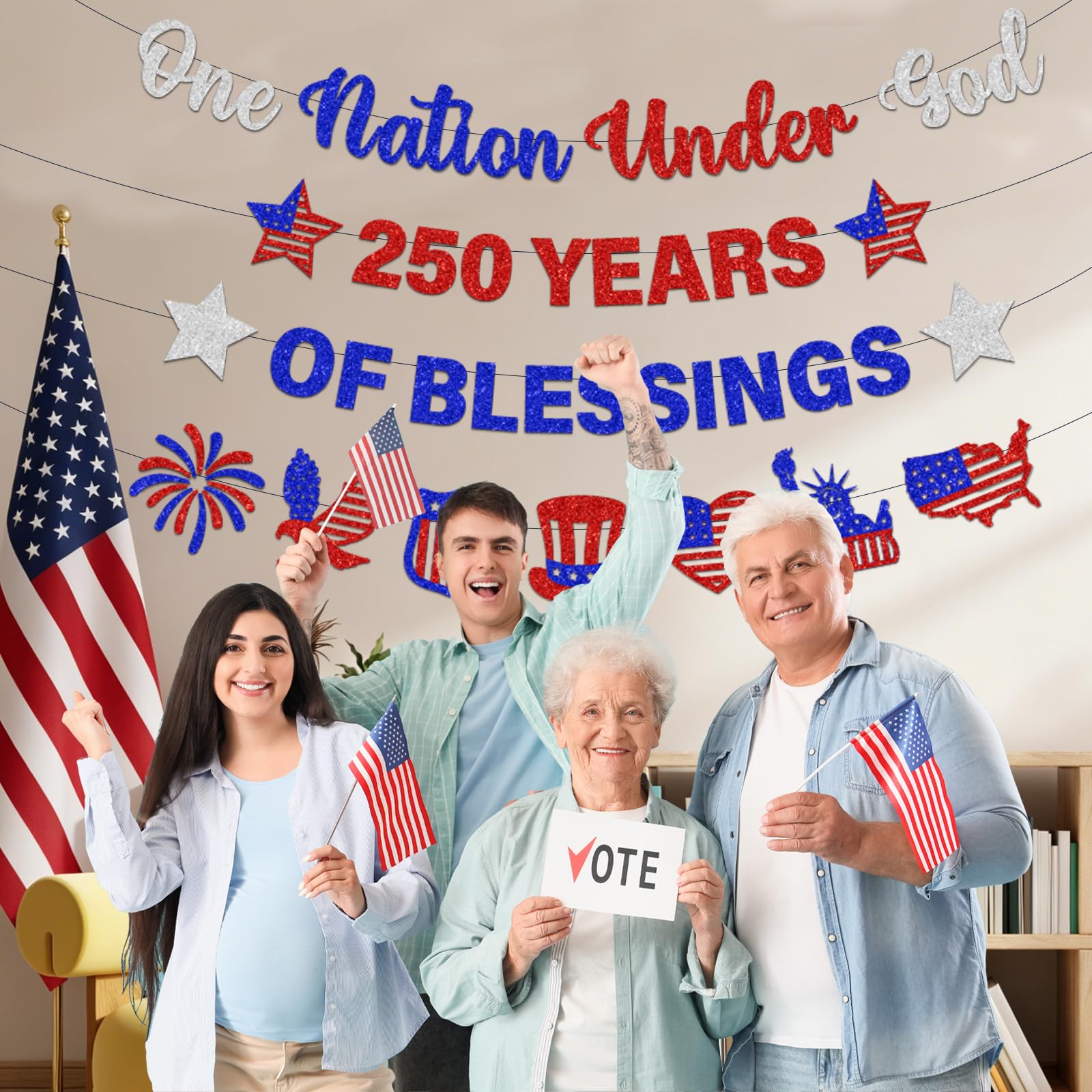 4th of July Decorations,glitter Independence Day Banner Red Blue White 4th of July Banner for Patriotic Home Party Mantel Fireplace Supplies