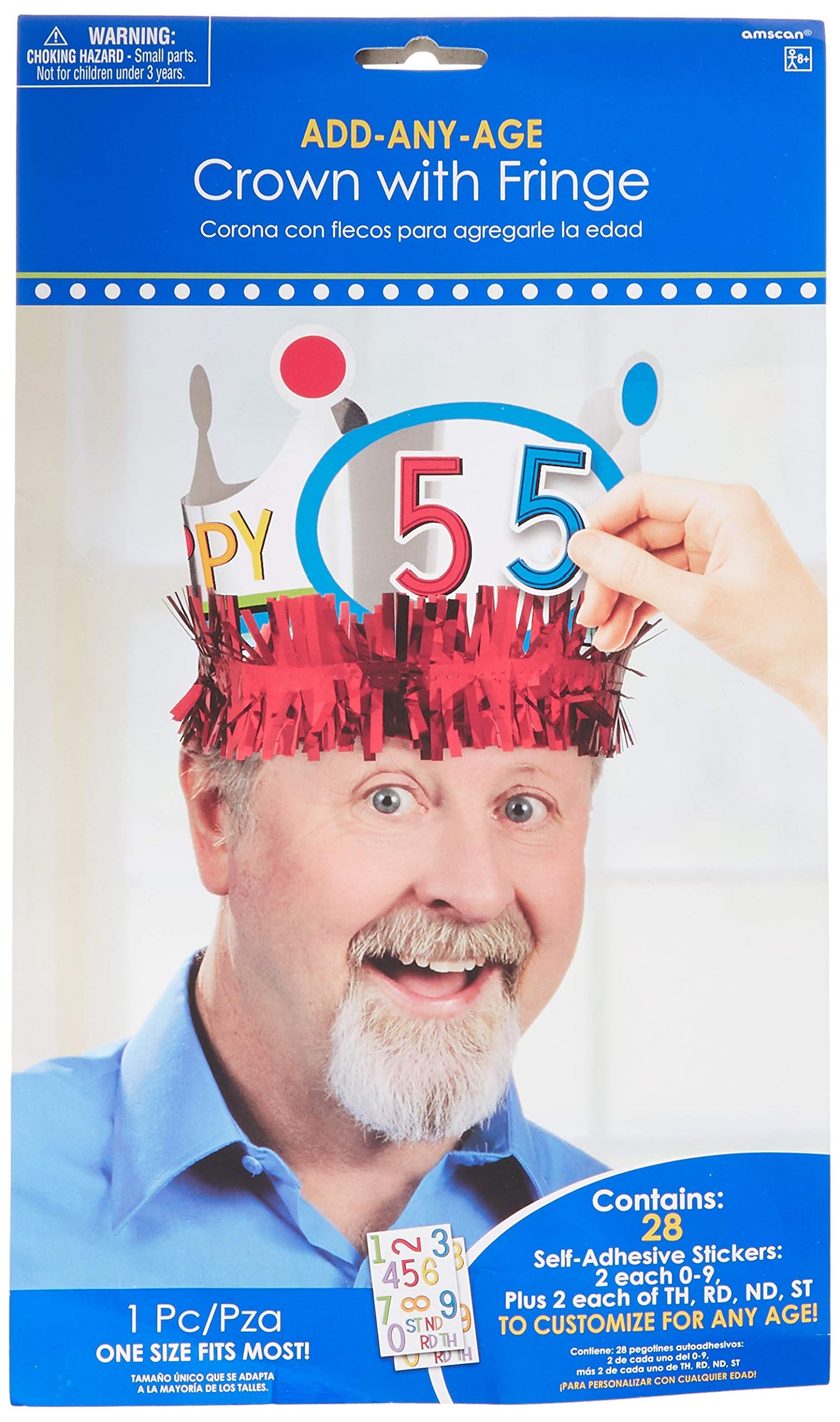 Amscan 251836 Rainbow Birthday Add-Any-Age Crown with Fringe, Multi