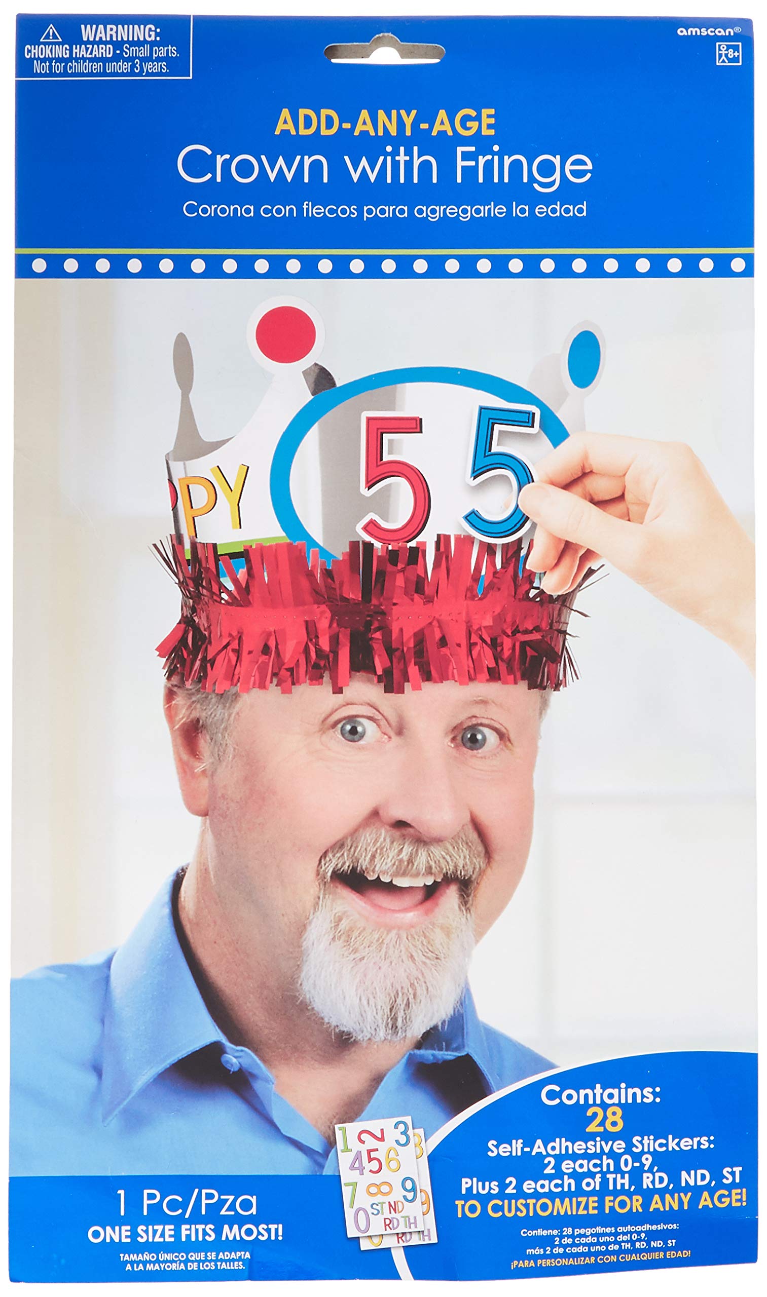 Amscan 251836 Rainbow Birthday Add-Any-Age Crown with Fringe, Multi