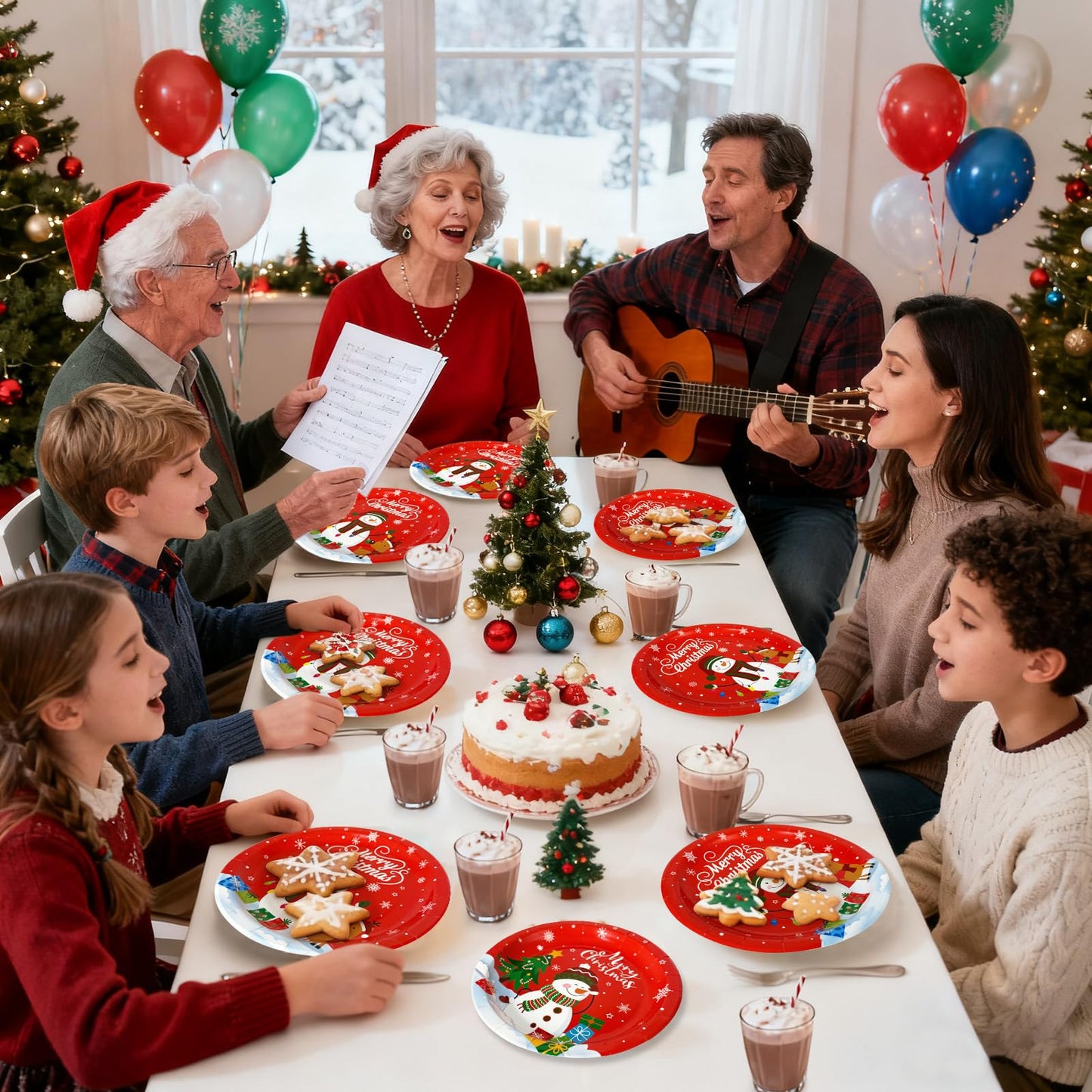 40 Pcs Merry Christmas Paper Plates - Disposable Red Christmas Plates, Cute Snowman Xmas Tree Dinner Dessert Plate Tableware Kit for Winter Xmas Party