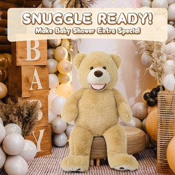 MorisMos Smiling Giant Teddy Bear, 39inch Big Stuffed Animal Bears with Large Footprints Plush, Gift Kids Girlfriend Boyfriend, Light Brown