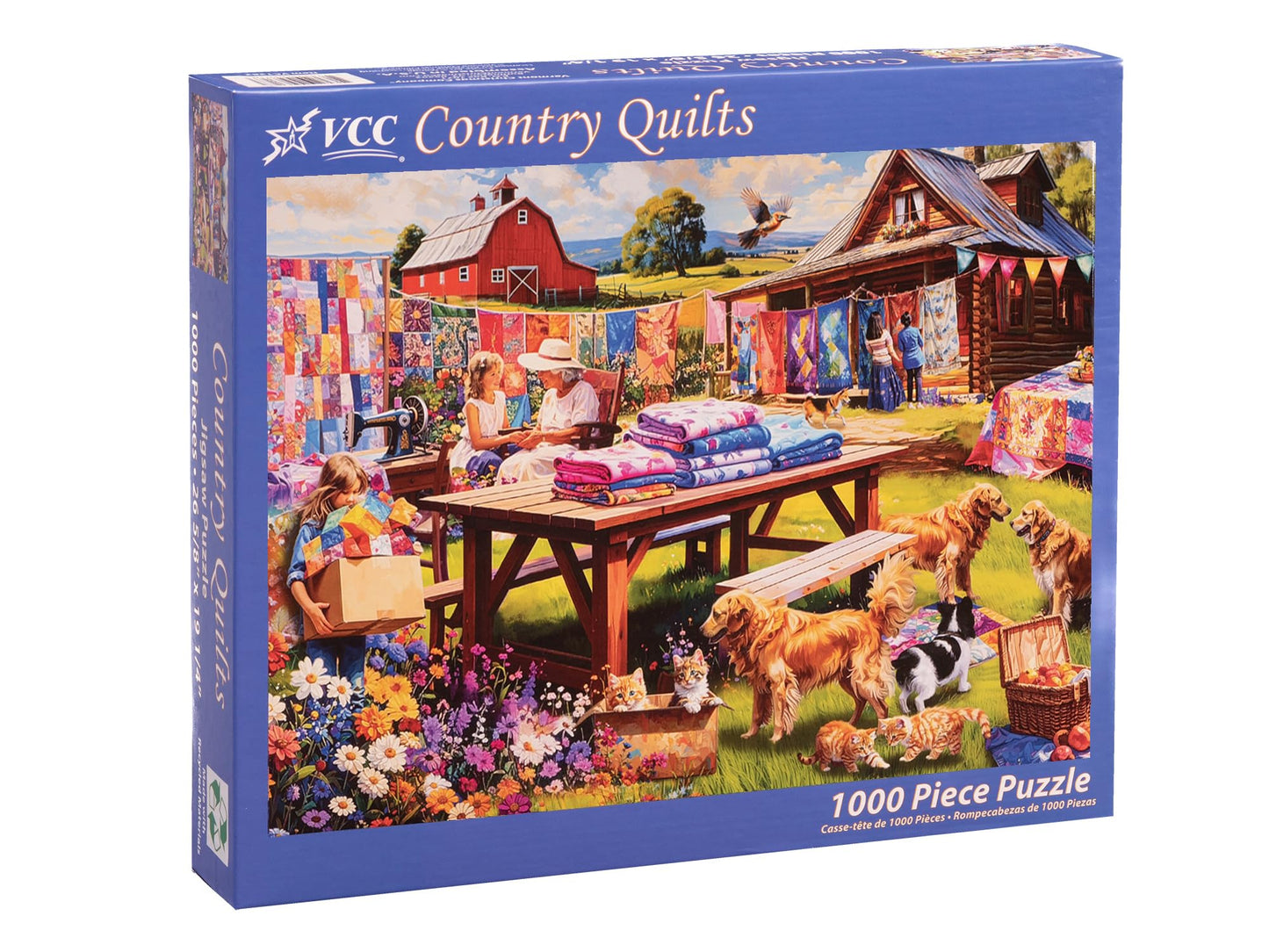 Country Quilts 1000 Piece Jigsaw Puzzle for Adults & Families - Fully Interlocking Pieces - Quilting Artwork in Stunning Color - by Vermont Christmas