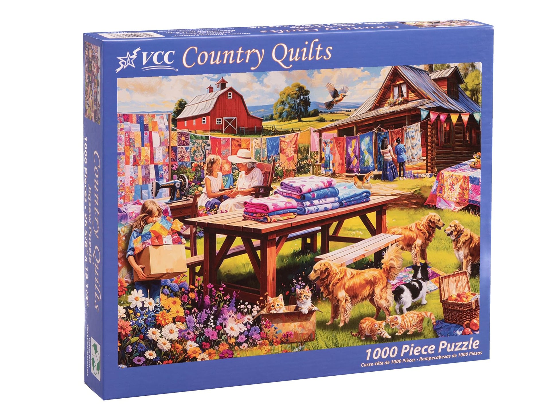 Country Quilts 1000 Piece Jigsaw Puzzle for Adults & Families - Fully Interlocking Pieces - Quilting Artwork in Stunning Color - by Vermont Christmas