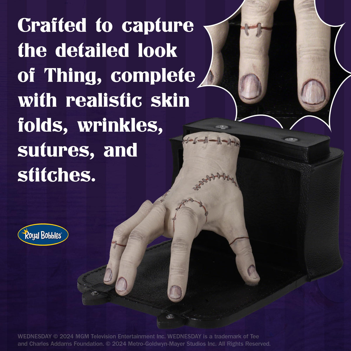 Royal Bobbles Wednesday Thing with Moving Fingers - 6” D x 4.5” W x 3.5” H - Collectible Bobblehead Statue