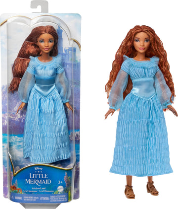 Mattel Disney The Little Mermaid Ariel Fashion Doll on Land Wearing Signature Blue Dress, Inspired by the Movie