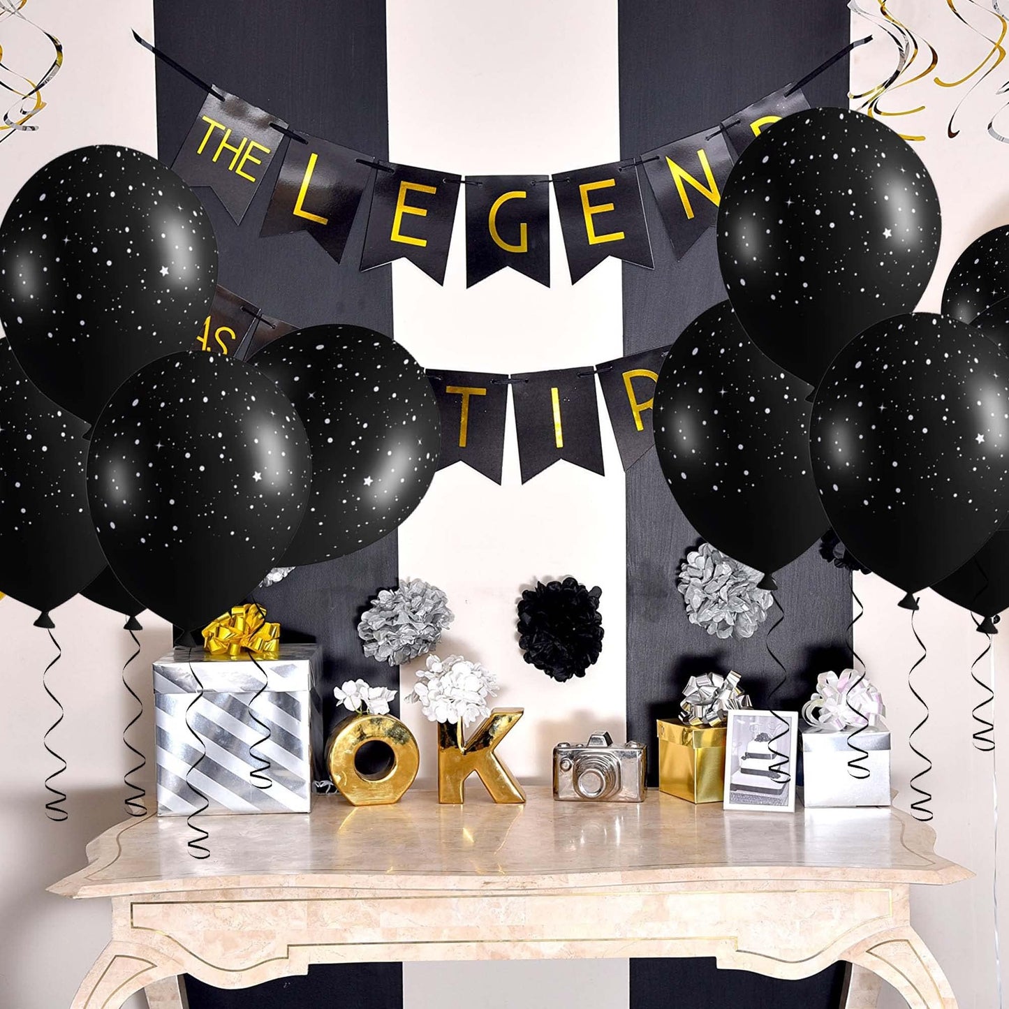 40Pcs Galaxy Balloons for Boys Galaxy Birthday Party Decorations Outer Space Themed Party Supplies Black Star Latex Balloon Garland Black and White