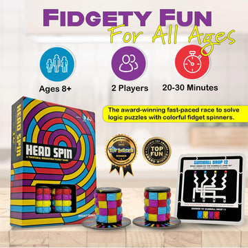 Project Genius Head Spin Game - Family Game Night, Fidget Spinners, 200 Logic Puzzle Cards, Ages 8+, STEM Board Game, Great Birthday Gift