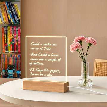 2-in-1 LED Night Light & Dry-Erase Board, 5.91x5.91"Wooden Acrylic Light, LED Note Board Message Board, Arcrylic Memo Board Doodle Glow Board