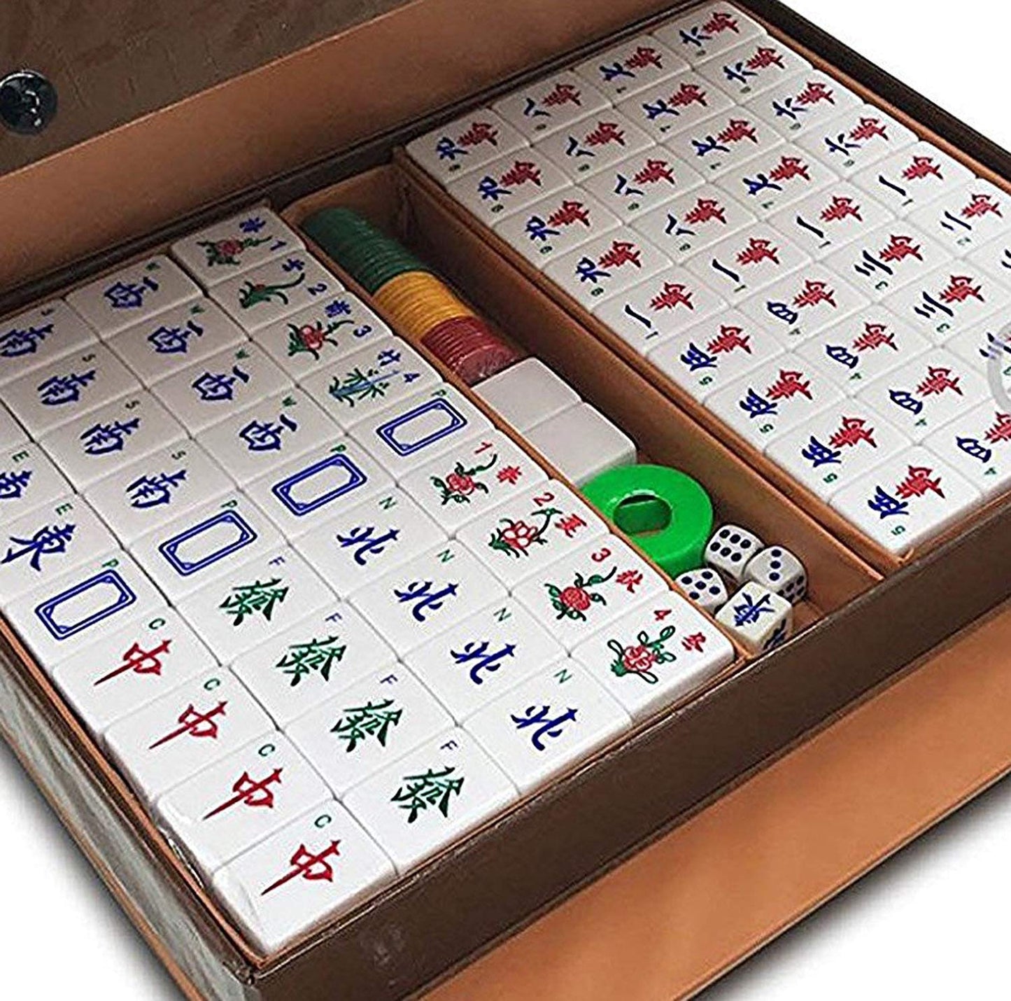 Chinese Mahjong X-Large 144 Numbered Acrylic Tiles 1.5" Large Gold Sparkle Tile with Carrying Travel Case Pro Complete Mahjong Game Set - (Mah Jong
