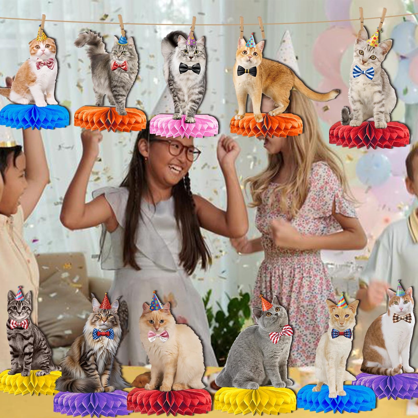 HigzYovn 12Pcs Cat Centerpieces for Table, Cat Birthday Decorations, Cat Party Decorations, Cat Birthday Party Decorations, Kitty Birthday Decorations