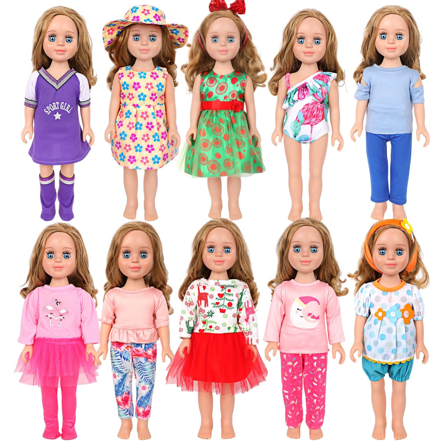 MSYO 10Pcs Doll Clothes and Accessories for 16-18 Inch Girl Dolls,Handmade Fashion Outfits with Dresses,Tops,Pants,Swimsuit,Hat,Headband,Casual &