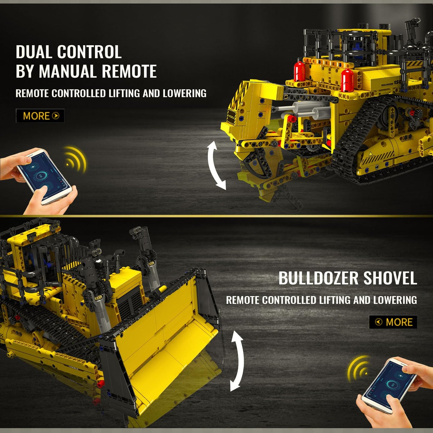 Mould King RC Bulldozer Building Set for Adults, Bulldozer Truck Construction Vehicle Model with Motors, APP Control Truck with Engines, 1508 Pieces