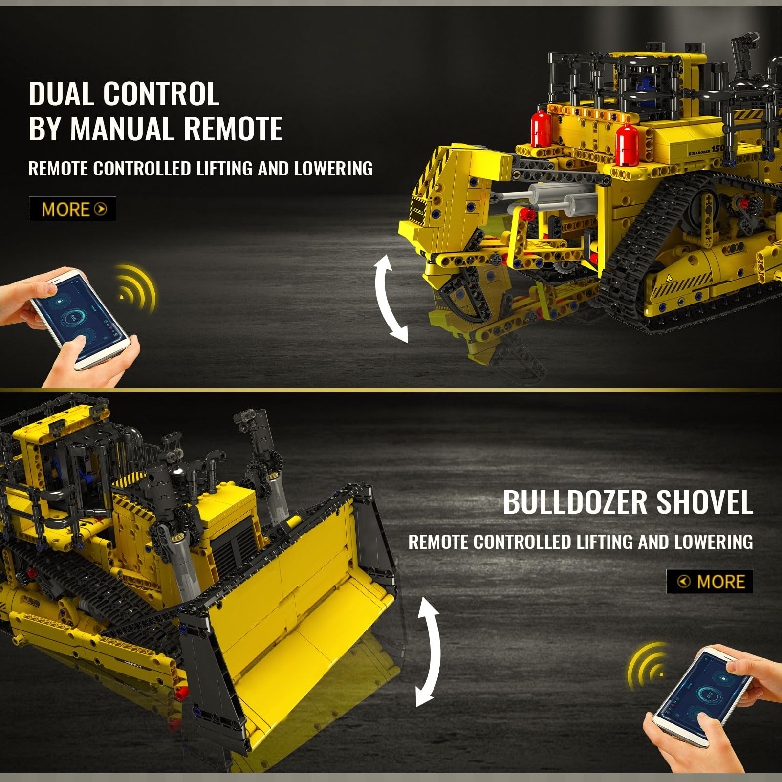 Mould King RC Bulldozer Building Set for Adults, Bulldozer Truck Construction Vehicle Model with Motors, APP Control Truck with Engines, 1508 Pieces