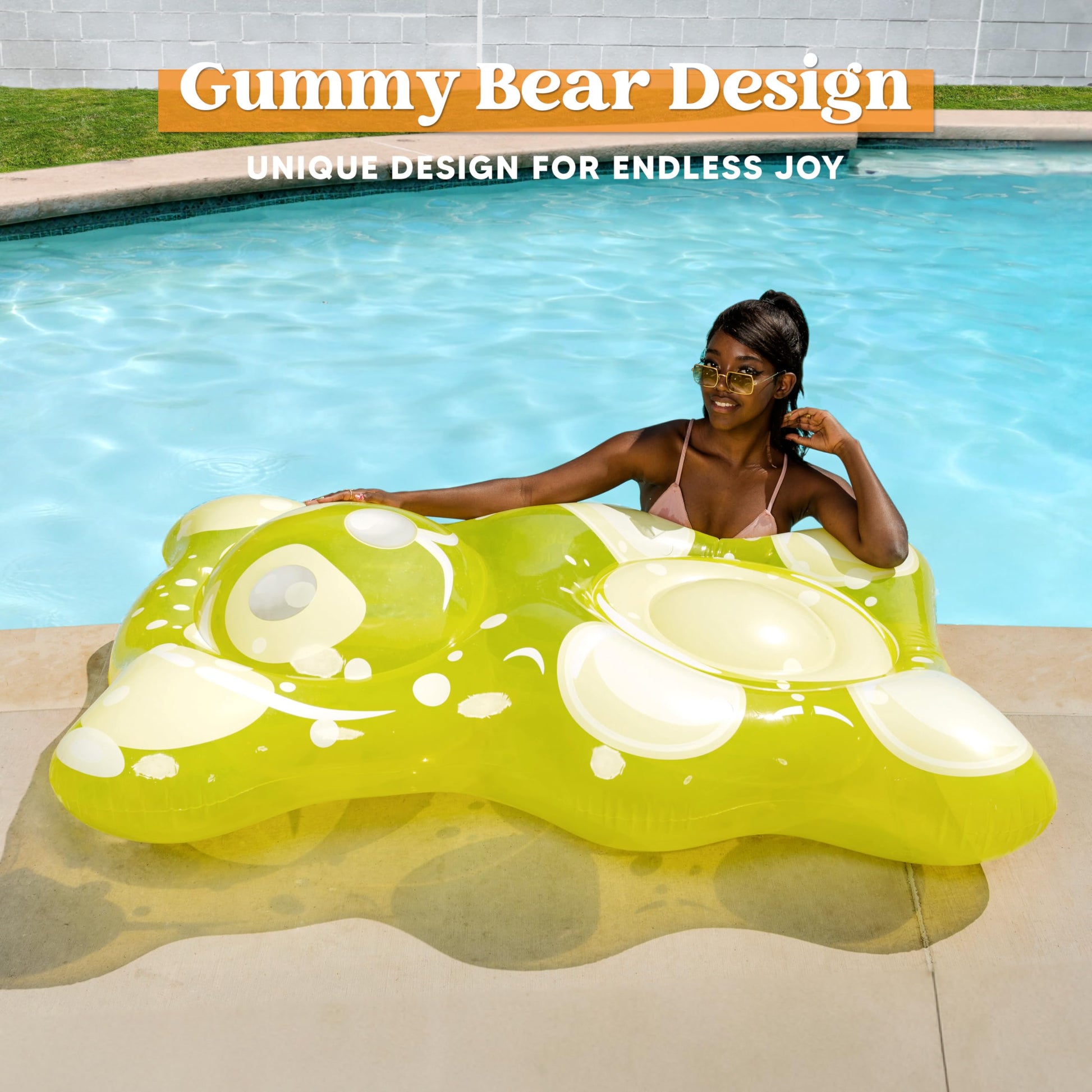 SLOOSH 60" Inflatable Gummy Bear Pool Floats - Fun Floaties Swimming Pool Float Toys Party Decorations, Beach Vacation Essentials Lounge Water Raft