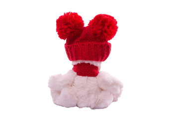 DILLY DUDU with Knit Hat and Scarf Teddy Bear Stuffed Animal Plush Holiday Bear, White, 6inch